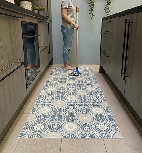Blue wipe clean kitchen runner - wipe,