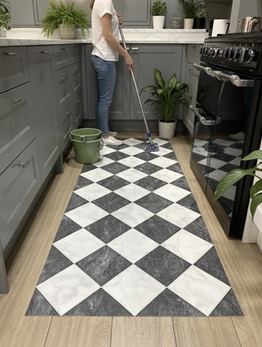 Checkerboard vinyl runner rug - checkerboard,