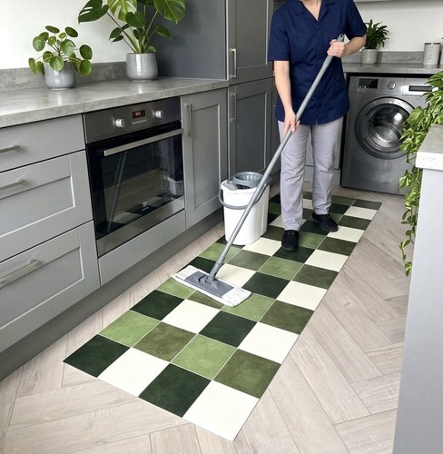 Green checker kitchen - green, runner